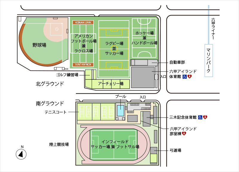 六甲アイランド体育施設・六甲ライナーマリンパーク周辺の地図